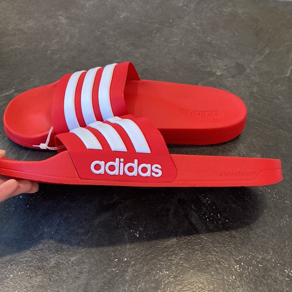 Men adidas cloudfoam red white slides sandals shoes size 18 - new without tags - Picture 4 of 12